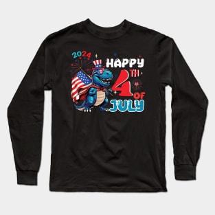 Happy 4th of July 2024 Dinosaur Independence day gift for boys girls kids Long Sleeve T-Shirt